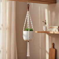 Handmade Hanging Planter Basket Decorative Macrame Plant Hanger Space Saving Beaded Flower Pot Hanger Vintage-Inspired for Home Decorators, Indoor, Living Room, Balcony, Patio