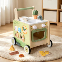 Wooden Multi-Functional Kitchen Walker Toy for Toddlers, Early Education Push Cart