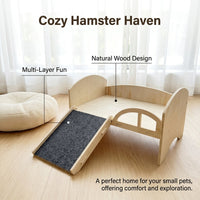 Double Story Hamster Cage and Wooden Hamster House, Hamster Level with Sleeping Chamber Wood Play and Rest Hub for Small Species