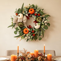 Farmhouse Outdoor Thanksgiving Wreath with Pumpkins, Acorns, and Bow