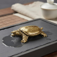 Copper Tea Pet Handheld Size Brass Turtle Figurine for Bookshelf, Collectors