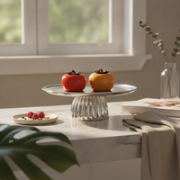 Elevated Tray with Pedestal Base Silver-Tone Mirrored Pedestal Fruit Bowl Reflective Footed Round Tray for Home Stylists