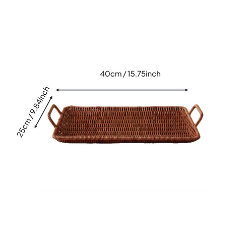 Double-Handle Wicker Tray Decorative Woven Tray Basket Long-Lasting