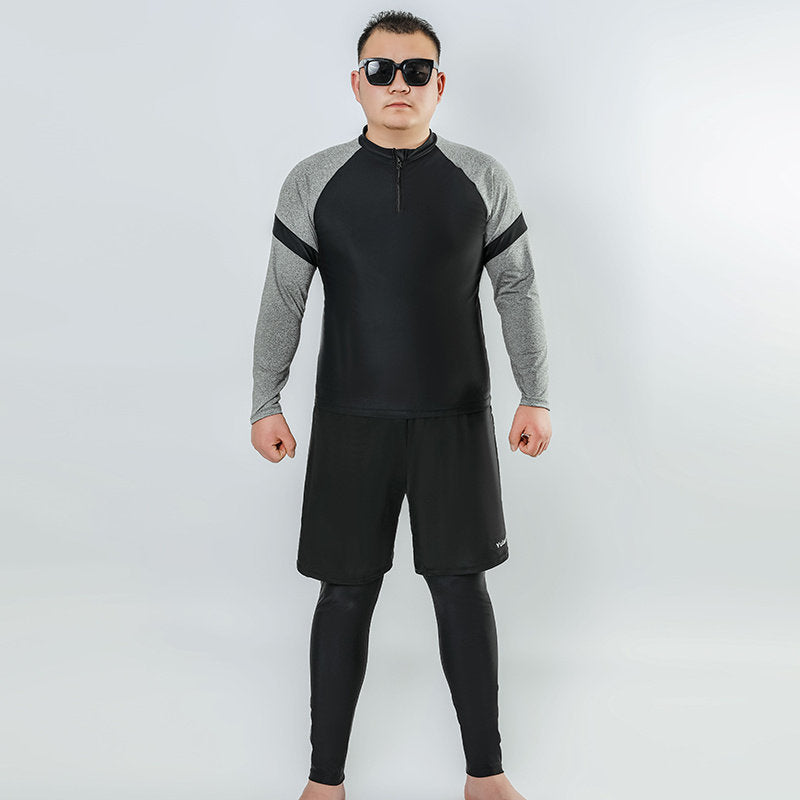 男士大码浮潜水服防晒冲浪加肥加大泳衣漂流三件套拉链胖子泡温泉