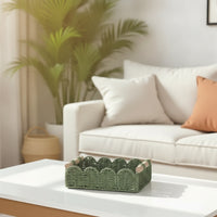 Handwoven Paper Rope Storage Basket Braided Scalloped Basket Multi-Functional Handmade for Shelves