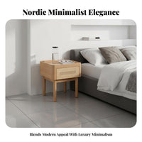 Rattan Nightstand Woven Drawer Fronts Rattan Bedside Table 2 Drawers Multi-Level Storage for Guest Room, Small Spaces, Hallway