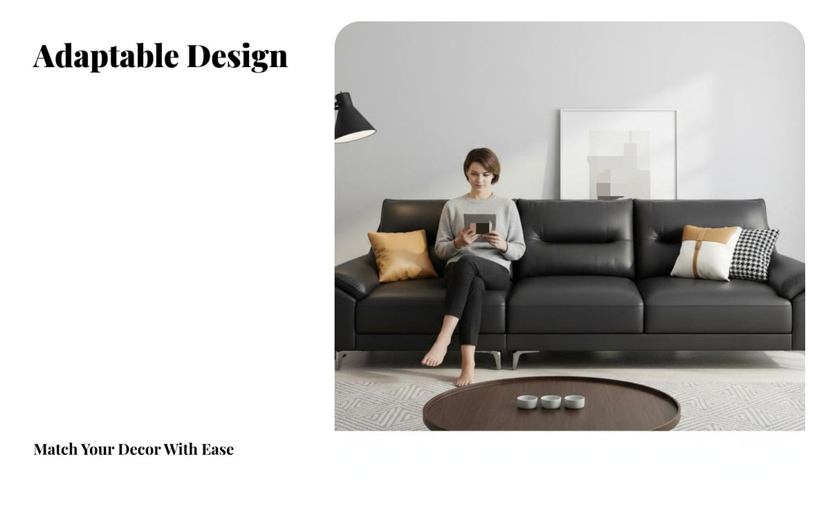 Italian Minimalist aesthetic Straight-Line Multi-Seater Sofa Genuine Leather Living Room Furniture Top-Grain Cowhide Couch Modern Design for Apartment Dwellers, Homeowners, Interior Designers, Home Office