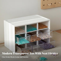 Large Capacity Transparent Bead Organizer Space-Saving 9-Drawer Storage Box Multipurpose for Crafters, Makeup Users, Desktop, Desk, Bedroom