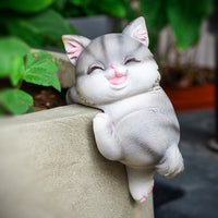 憨趣可爱小猫鱼缸花盆挂饰树脂动物花园庭院装饰挂件创意造景摆件