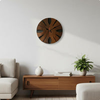 12 Inch Round Wall Clock Retro Design Wood Grain Clock Non-Ticking for Kitchen