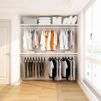 Metal Hanger Rack Width 2m Wardrobe Storage Rack Open Shelf With Hanging Shelf Dark Color