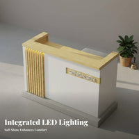 Receptionist Desk Modern Front Desk Reception Counter Sturdy Construction Varnished Finish with Ambient Lighting Suitable for Business Owners Office Salon Retail