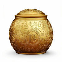 Embossed Storage Jar Chinese-Style Metal Canister with Lid Gold-Colored
