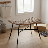 Entryway Shoe Stool Handwoven Rattan Stool Minimalist Home Seating for Living Room, Balcony