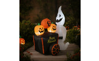 Inflatable Specter with Pumpkin Cart Water Resistant Inflatable Halloween Decoration LED Inflate Yard Decoration for Lawn