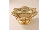 Gold-Toned Lotus Fruit Plate Metal Fruit Bowl with Pedestal Embossed Footed Plate Scalloped for Living Room, Altar, Tea Table