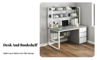 1 Piece Bookshelf Desk Combo Computer Desk Study Desk with Shelves and Drawers Space-saving Modern Construction Suitable for Teens Adults Bedroom Home Office Workstation
