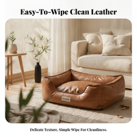 Square Dog Sofa Bed Stain-Resistant Animal Furniture PU Leather Dog Bed Soft Padded