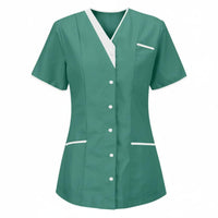 Short Sleeve Nurse Attire Shirt Contrast Trim Medical Top for Hospital