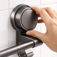 Towel Bar for Washroom & Shower Room, Double Rack Bathroom with Strong Suction Cup No Drill, Space Aluminum Storage Drying for Homeowners