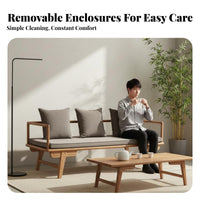New Chinese design 3-Seater Wooden Frame Settee Removable and cleanable upholstery 3-Person Upholstered Settee sturdy Wood Construction Sofa Modern Design for Families, Apartment Dwellers, Homeowners, Lounge Area, Den