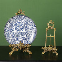 复古宫廷盘架黄铜雕花装饰品画家相框架子茶饼展示架装饰家居摆件