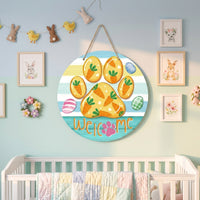 Easter Welcome Wreath Ready to Hang Front Door Easter Decoration Farmhouse Design Wooden Welcome Sign for Homeowners, Families, Entryway, Porch
