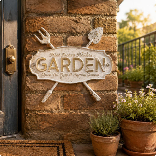 Rustic Metal Garden Simple to Hang to Hang Vintage Iron Plaque Pre-Drilled Holes Home Decoration for Balcony