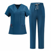 Quick-Drying V-Neck Scrub Top and Pants Breathable Short Sleeve Medical Attire Moisture-Wicking Nurse Doctor Workwear Set for Doctors, Dentists, Veterinarians, Operating Room, Hospital, Oral Office, Beauty Salon