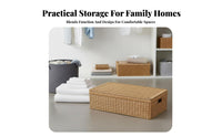 Lidded Wickerdesign Box Large Capacity Lidded Rectangular Box Faux Rattan Design adaptable for Parents, Renters, Living Room
