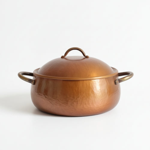 Copper Pot with Lid Handmade Stewpot Rounded for Home Cooks