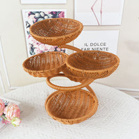 Creative Chinese-Style Handcrafted Double-Layer Rattan-Look Fruit Basket