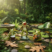 3 Pieces Frog Band Figurine Set Bright Colors Musical Frog Statues Detailed Craftsmanship Garden Decoration for Balcony