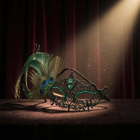 Venetian Masquerade Mask with Feather Black Lace Masquerade Mask Elastic Comfortable for Women, Photo Session