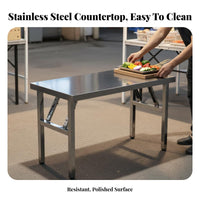 Folding Stainless Steel Table Foldable Design Stainless Steel Work Table Thickened Surface sturdyDuty for Caterers, Dining Room
