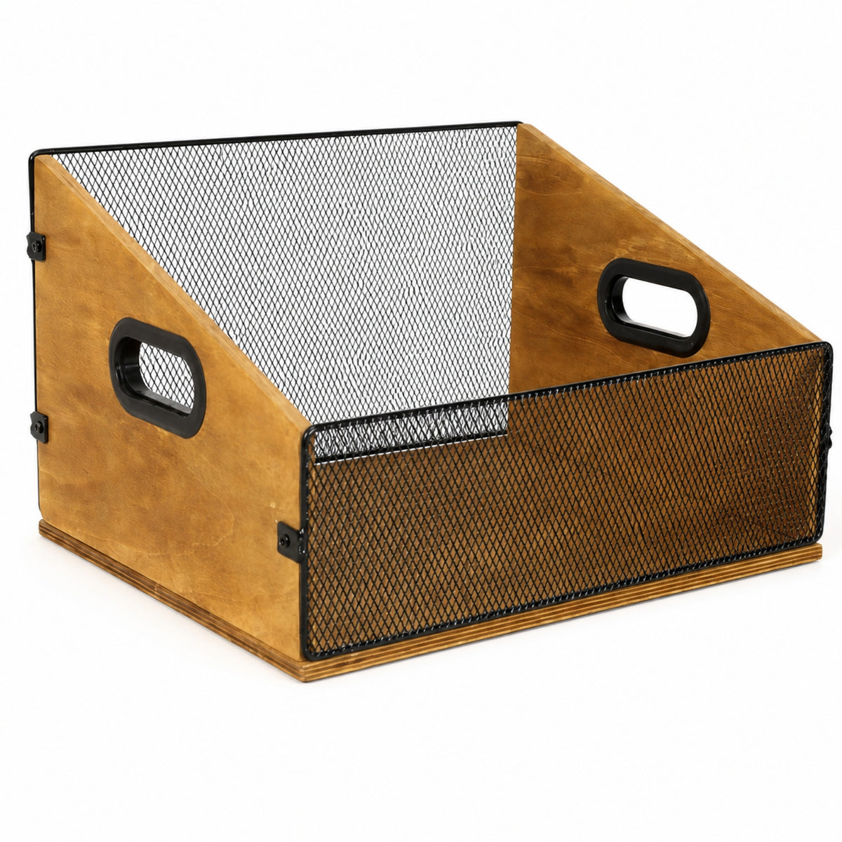 Wooden Storage Bin with Mesh Breathable Open-Front Desk Organizer Rustic