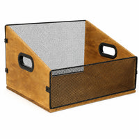 Wooden Storage Bin with Mesh Breathable Open-Front Desk Organizer Rustic