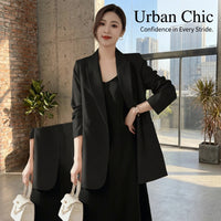 Shoulder Pads Ladies Blazers with Double Breasted Design for Office Wear, Plus Size Womens Long Sleeve Jacket, Business Casual Mid Length