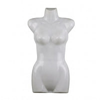 Glossy Finish Female Half Body Mannequin Translucent White Female Torso Mannequin Armless Plastic Display Torso Legless for Clothing Shop, Boutique