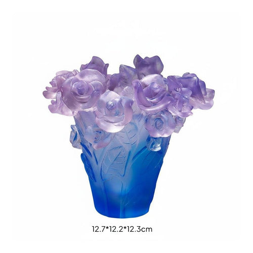 Colored Glass Blossom Vase Pate De Verre Art Liuli Glass Centerpiece Fade
