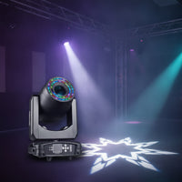 Moving Head Light with Circle 200W Moving Head with LED Circle Professional Lighting Control-Controlled for DJ, Music Festivals, Weddings, Rooms