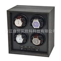 4-Slot Ebony Wood Grain Automatic Watch Winder Box with Digital Display