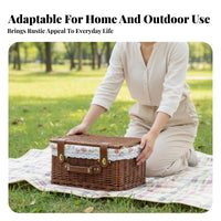 2 Pieces Lidded Wicker Basket Rustic Design Picnic Hamper Multi-Purpose for Home