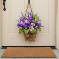 Violet Lavender Door Hanger Family Appreciation Day Gift Artificial Flower Hanging Basket Ready to Hang Artificial Hanging Flower Basket for Porch