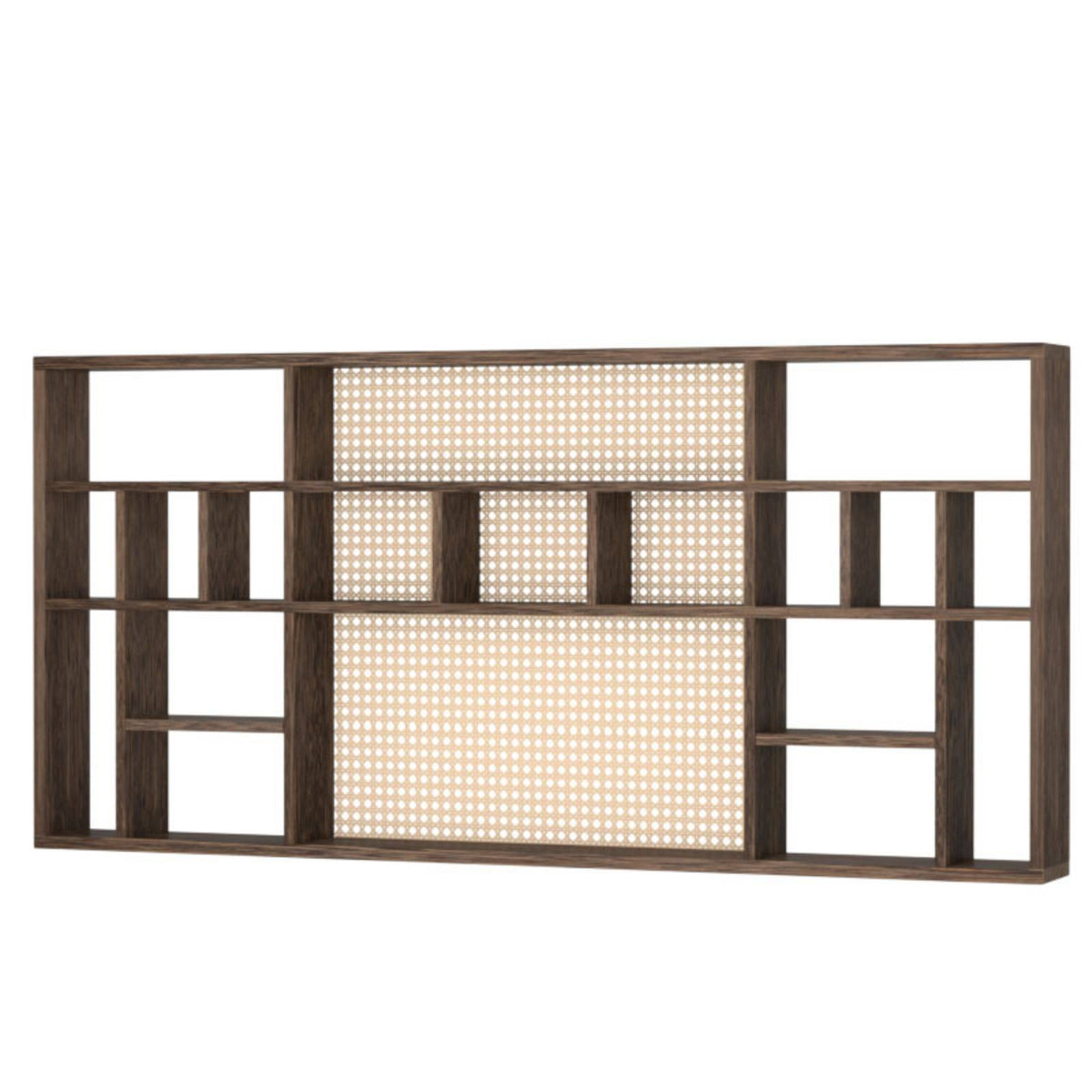 Tea-Room Display Rack Woven Rattan-Style Wooden Display Shelf Space-Saving