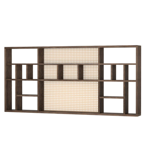 Tea-Room Display Rack Woven Rattan-Style Wooden Display Shelf Space-Saving