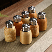 Bamboo-Woven Insulated Bottle, Chinese Style, Vintage, Small, Portable
