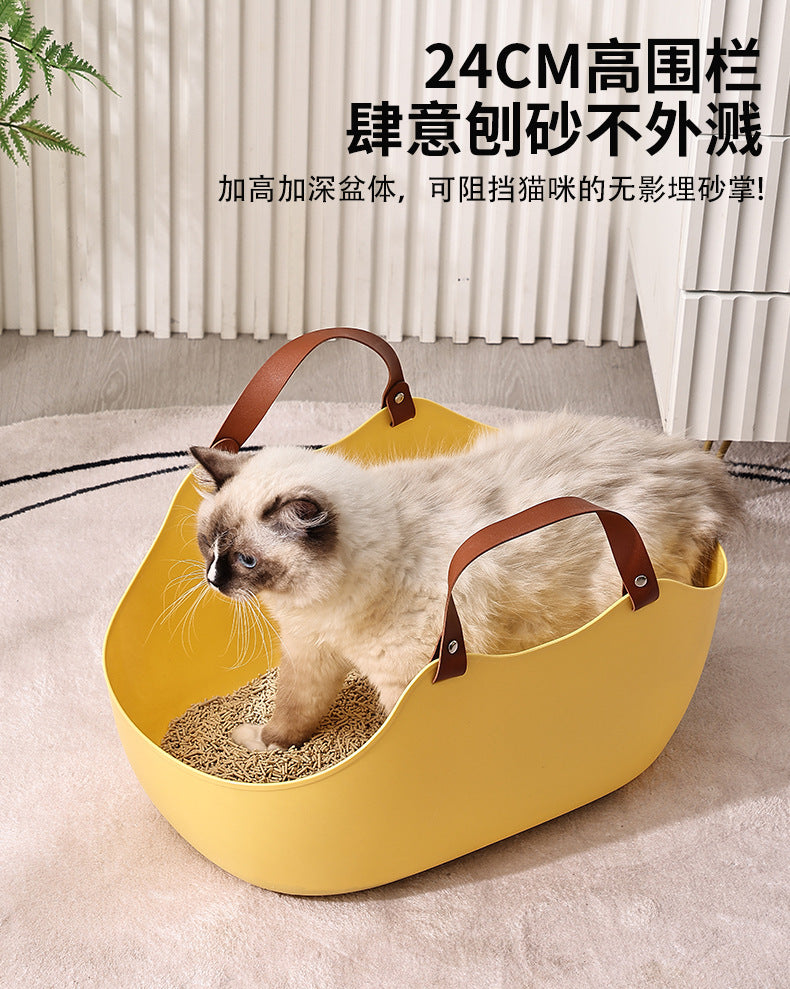 Portable Foldable Cat Litter Box with Handle for Travel and Car Use