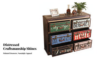 Multi-Drawer Patchwork Cabinet Vintage Design Storage Furniture Distressed Finish Hand-Painted for Bedroom, Hallway, Living Room