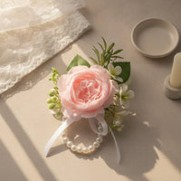 Wrist Corsage with Pearl Bracelet Decorative Wristlet Accessory Lightweight for Bridesmaids, Weddings, Prom